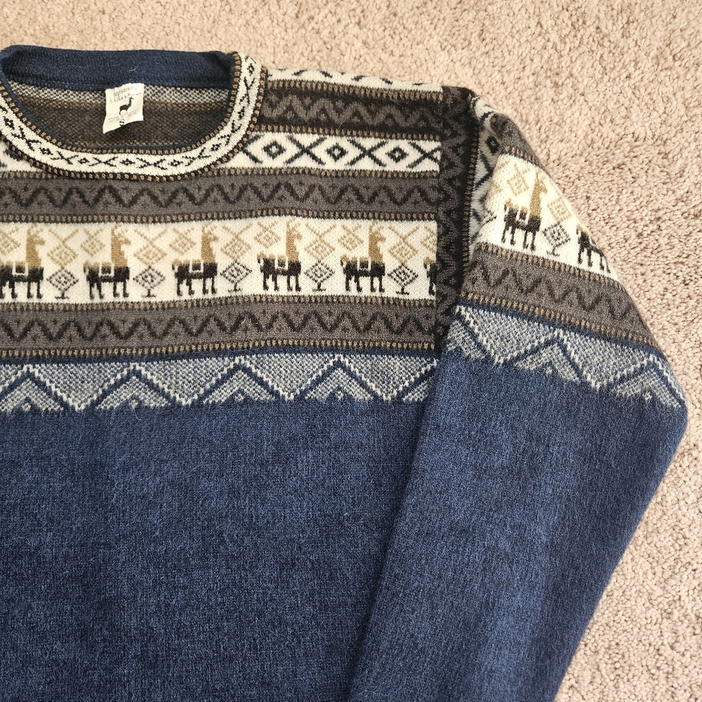 Artesanias 100% Alpaca Wool Sweater Women Small Andino Pullover Soft Llama Blue